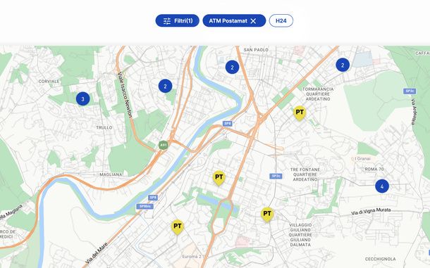 Filtrare ATM Postamat sito Poste Italiane