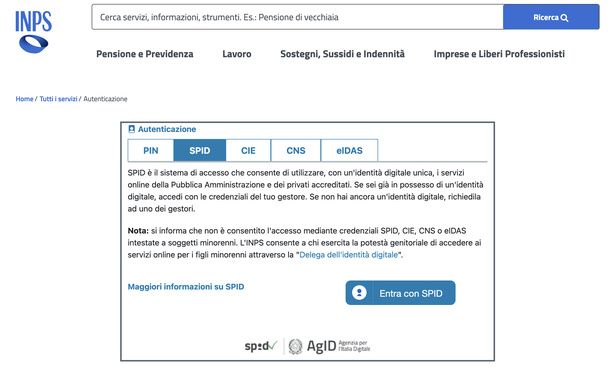 Entrare con SPID sul sito INPS