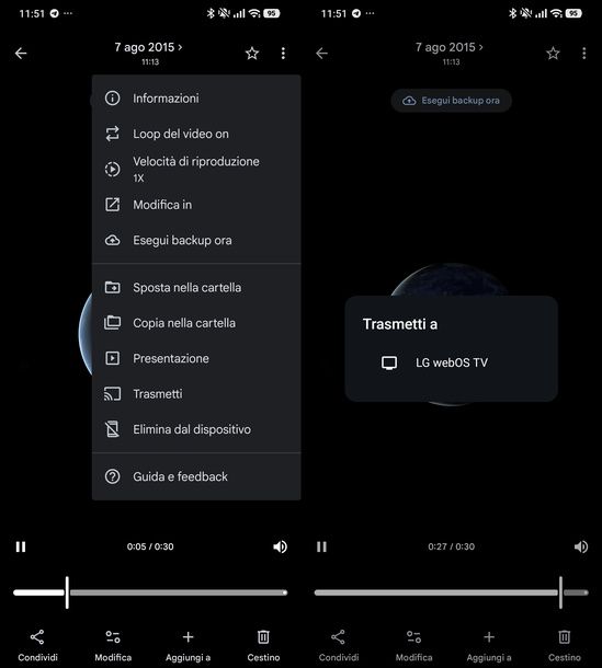 Trasmettere un video salvato in memoria Android