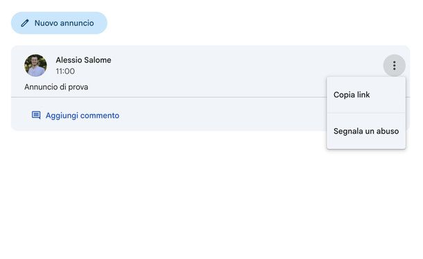 Copiare il link di un post su Classroom studente computer