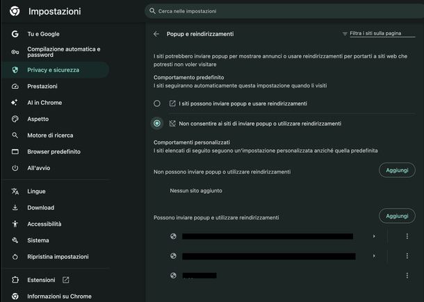 Bloccare i popup su Google Chrome