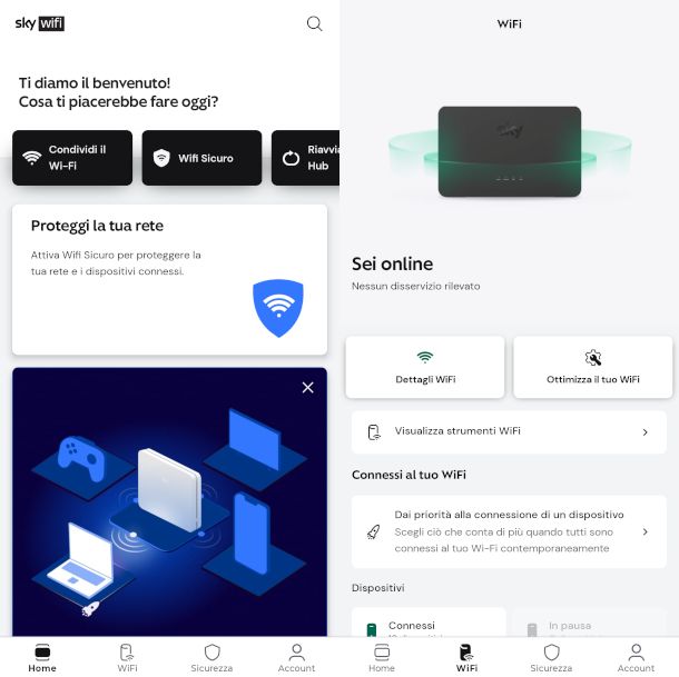 schermate app Sky Wifi