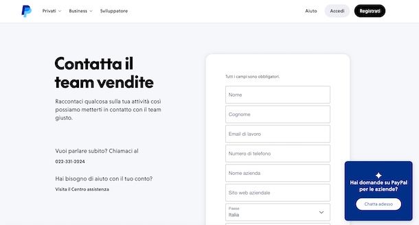 Contattare PayPal