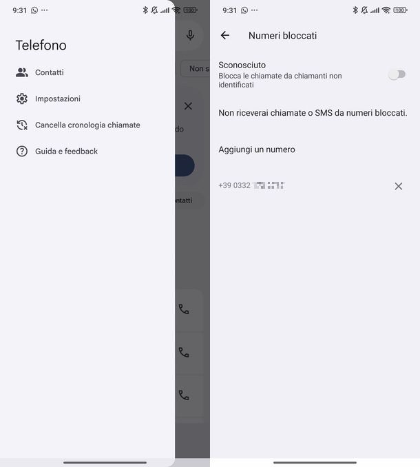 vedere numeri bloccati Android