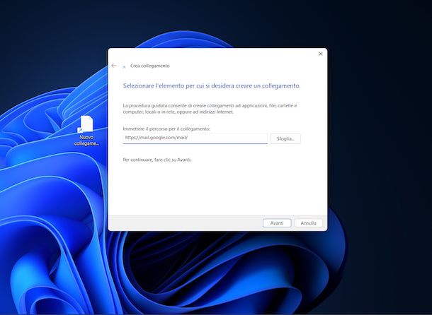 Creare collegamento Gmail sul desktop Windows