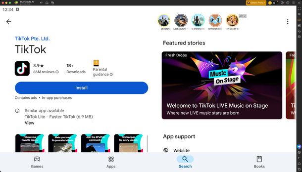 Installare TikTok dal Play Store di BlueStacks PC