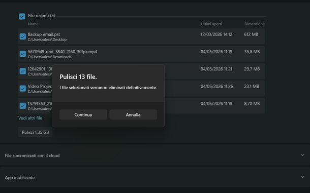 Eliminare file di grandi dimensioni Windows