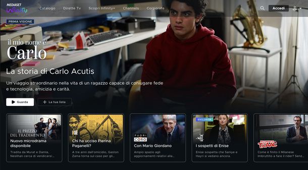 Accedere al sito di Mediaset Infinity PC