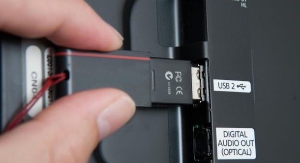 chiavetta USB collegata a televisore