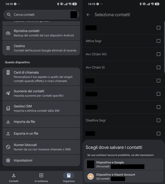 Aprire Gestisci SIM Contatti Google Android