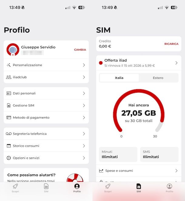 Come vedere Giga disponibili app iliad
