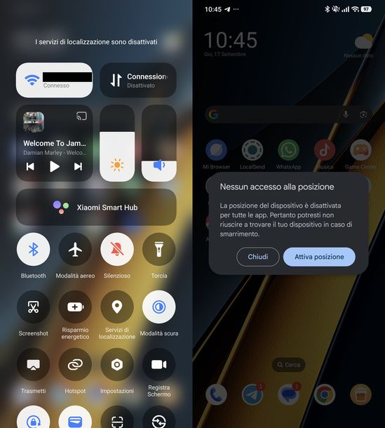 Disattivare la localizzazione dal centro di controllo Xiaomi
