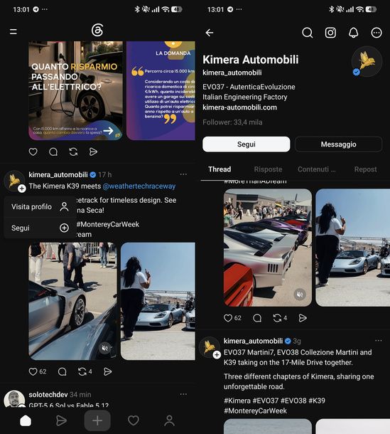 Seguire un profilo su Threads Android
