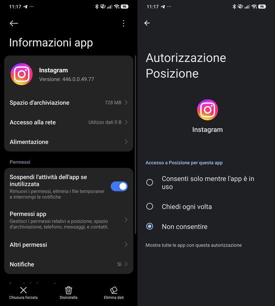 Disattivare la localizzazione di Instagram su Android