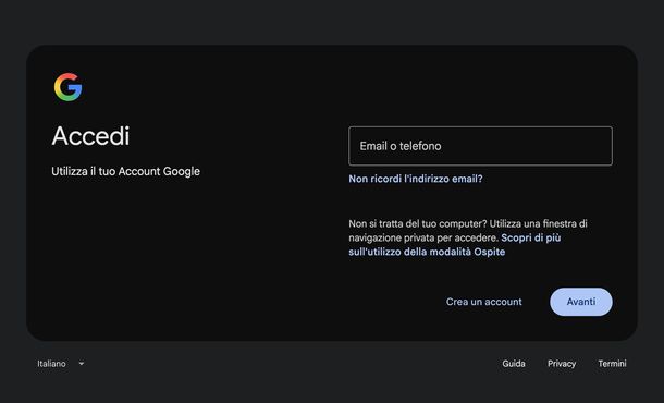 Accedere a Gmail da browser PC