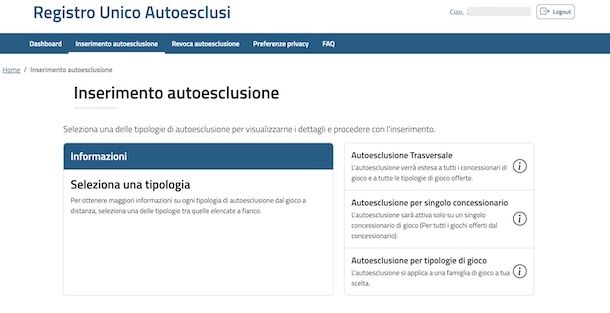 Autoesclusione da gioco