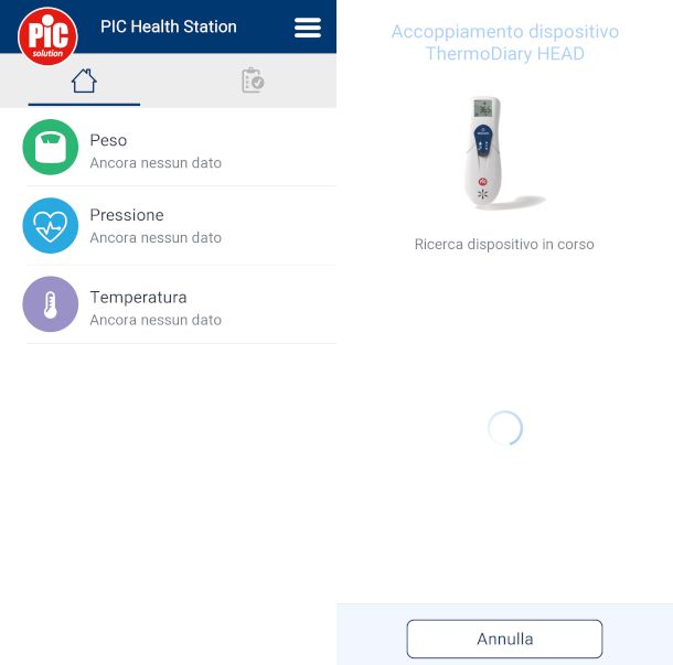 schermate app PIC Health Station