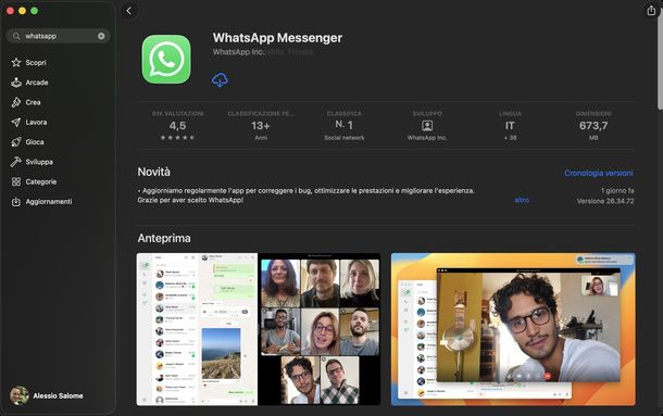 Cercare WhatsApp sul Mac App Store