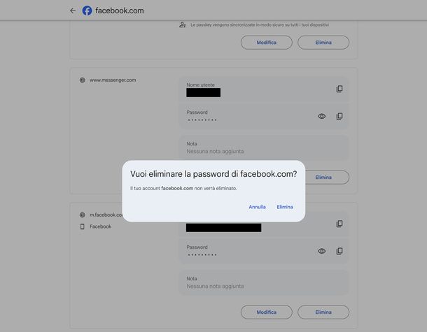 Cancellare password memorizzate Google browser