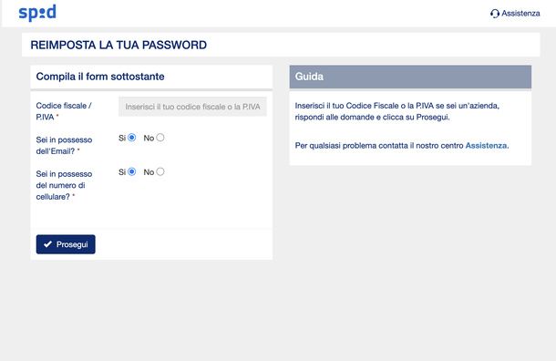 Reimpostare la password SPID Sielte