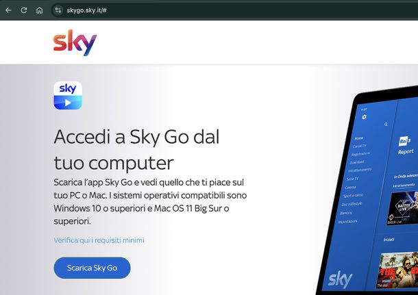 Pulsante Scarica Sky Go non funziona