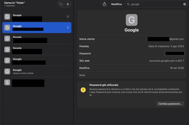 Visualizzare password Google Mac