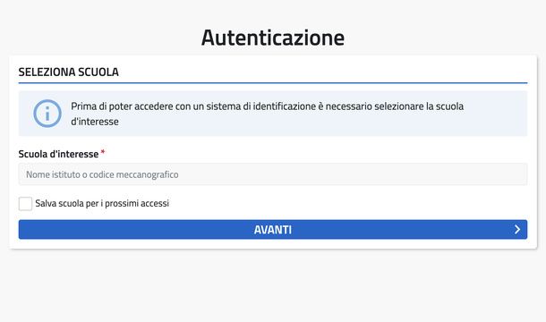 Selezionare la scuola sul Gateway delle Identità da browser