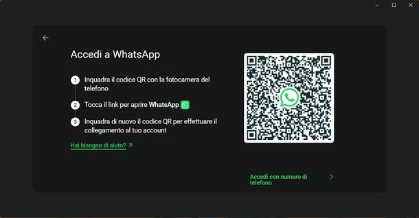 Accedere a WhatsApp con numero di telefono Windows