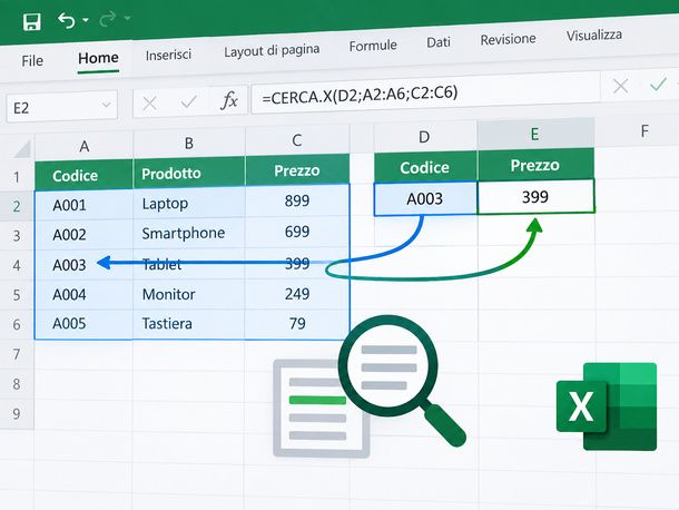 Esempio di formula CERCA.X in Excel