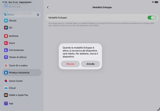 modalità sviluppo ipad
