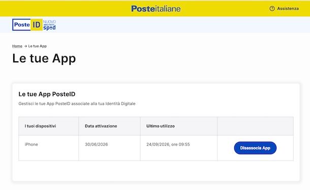 Dissociare dispositivo PosteID