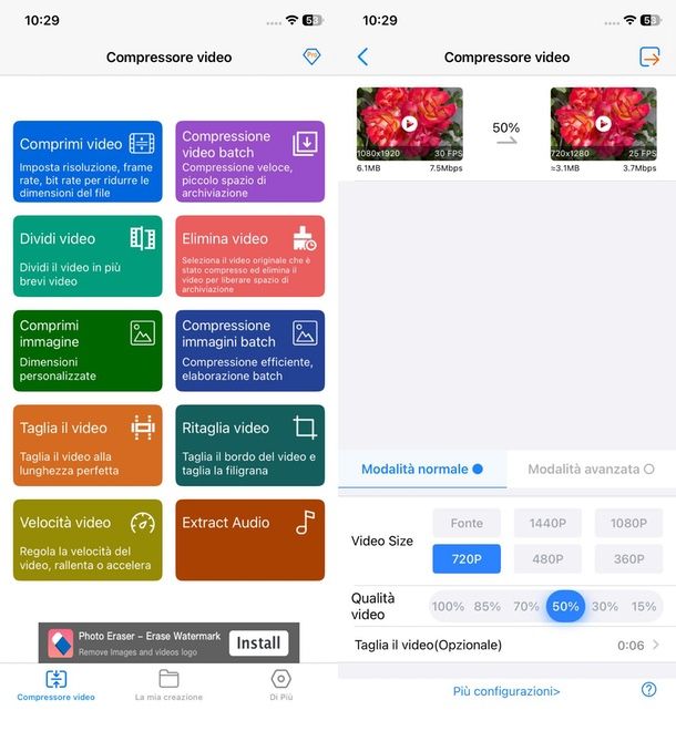 come comprimere video iPhone app