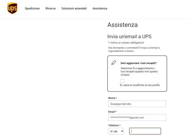Come contattare UPS via mail
