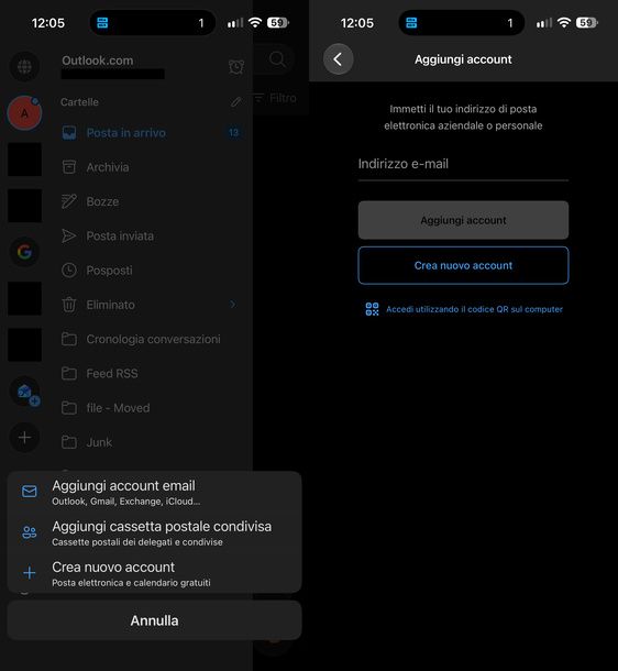 Aggiungere account app Outlook iPhone