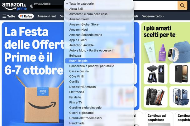 Selezionare categoria buoni regalo Amazon PC