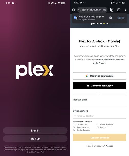 Accedere a Plex Android