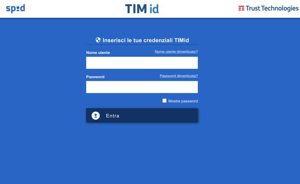 Accesso a TIM id con le credenziali SPID