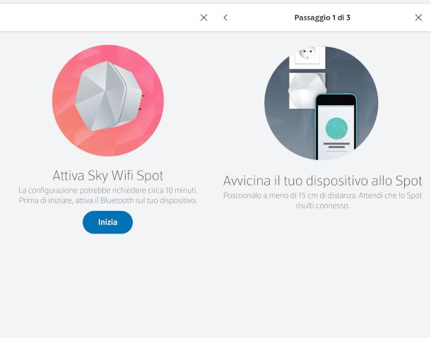 schermate attivazione Sky Wifi Spot da app Sky Wifi