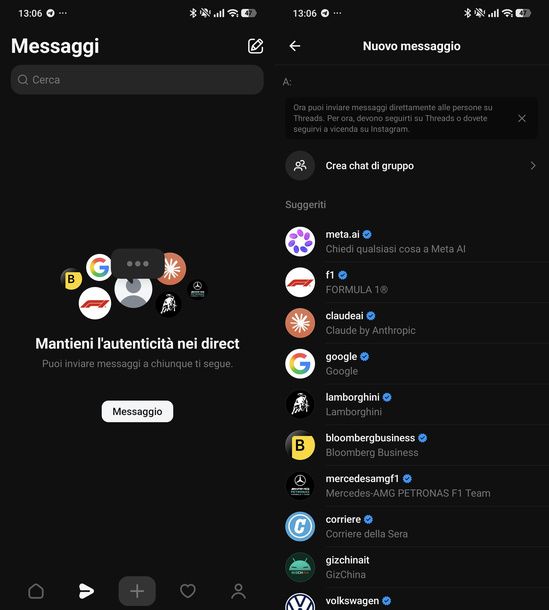 Inviare un messaggio su Threads Android