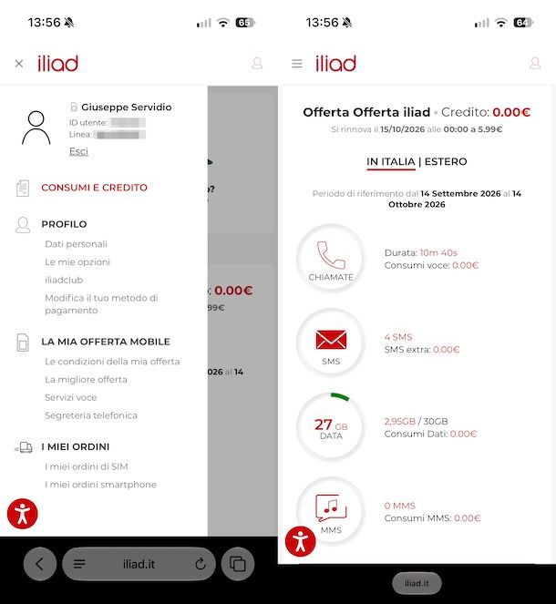 Come vedere Giga disponibili sito iliad