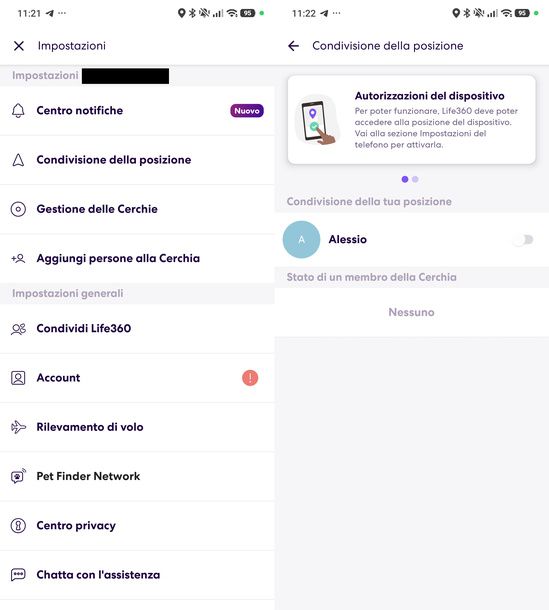 Disattivare la condivisione della posizione su Life360