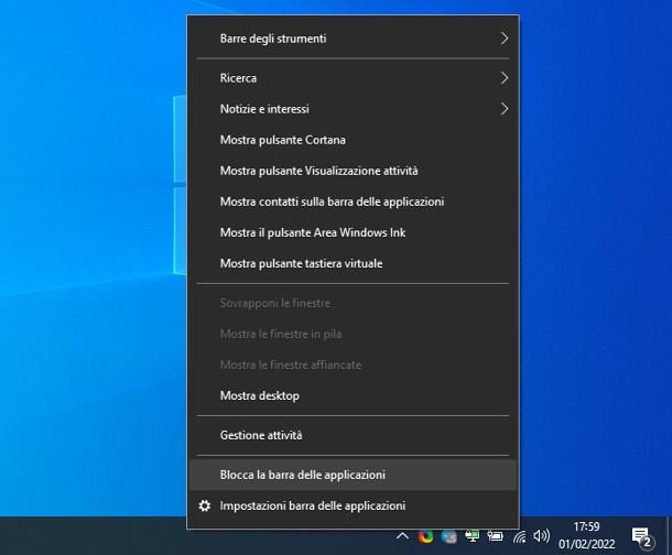 barra delle applicazioni di windows 10