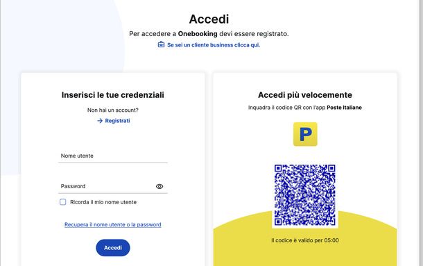 Accedere a Onebooking sito Poste Italiane