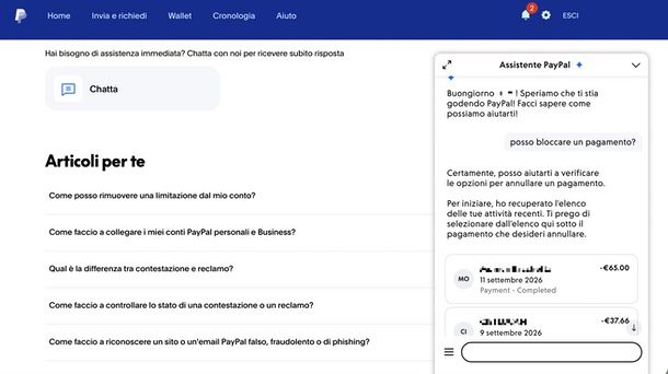 bloccare pagamento PayPal