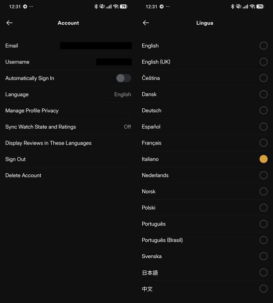 Impostare Plex in italiano Android