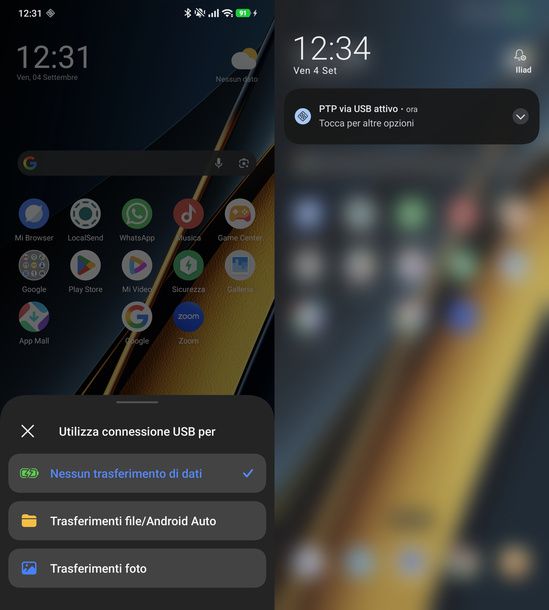 Attivare trasferimento foto USB Android