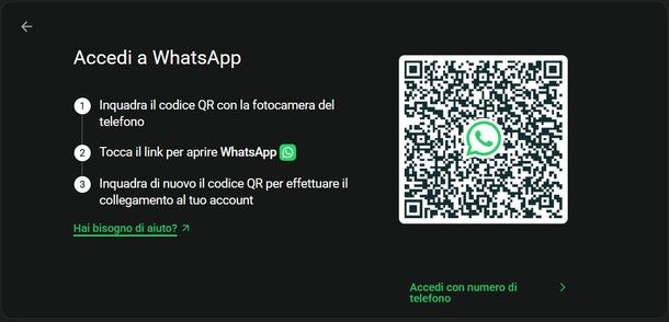 Accedere a WhatsApp con QR code Windows