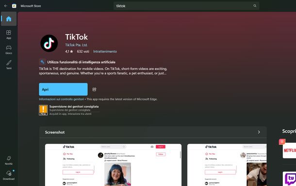 Installare TikTok dal Microsoft Store Windows