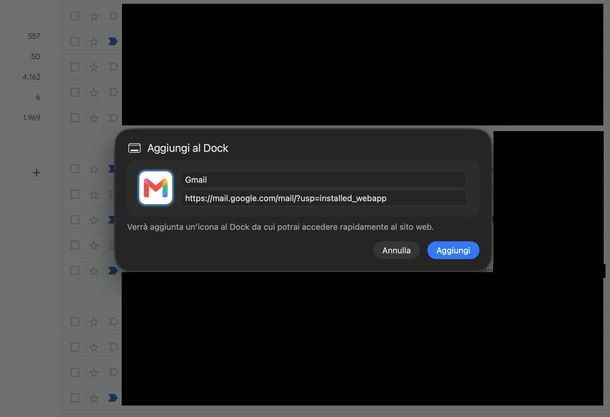 Aggiungere Gmail al Dock Safari Mac