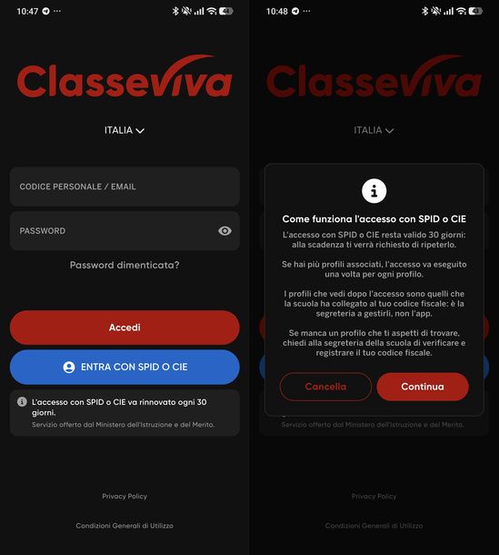 Accedere a ClasseViva con SPID o CIE smartphone